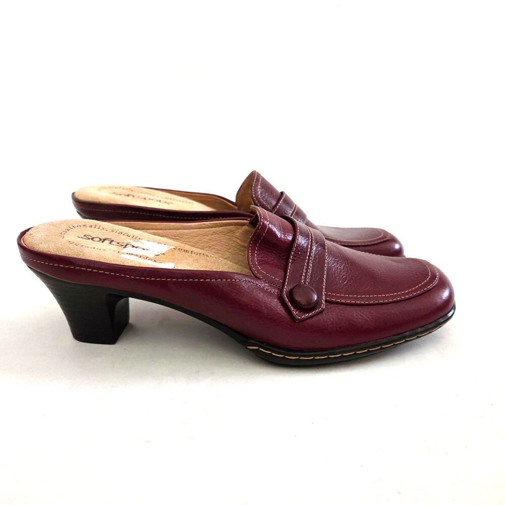 Softspots Oxblood Red Leather Mule Slides Comfort Lined Academia Retro Sz 8.5